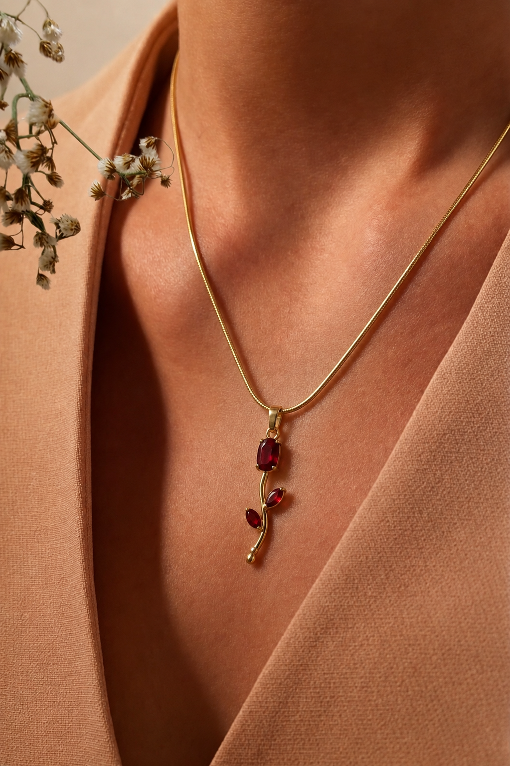 Crimson Bloom Pendant Necklace