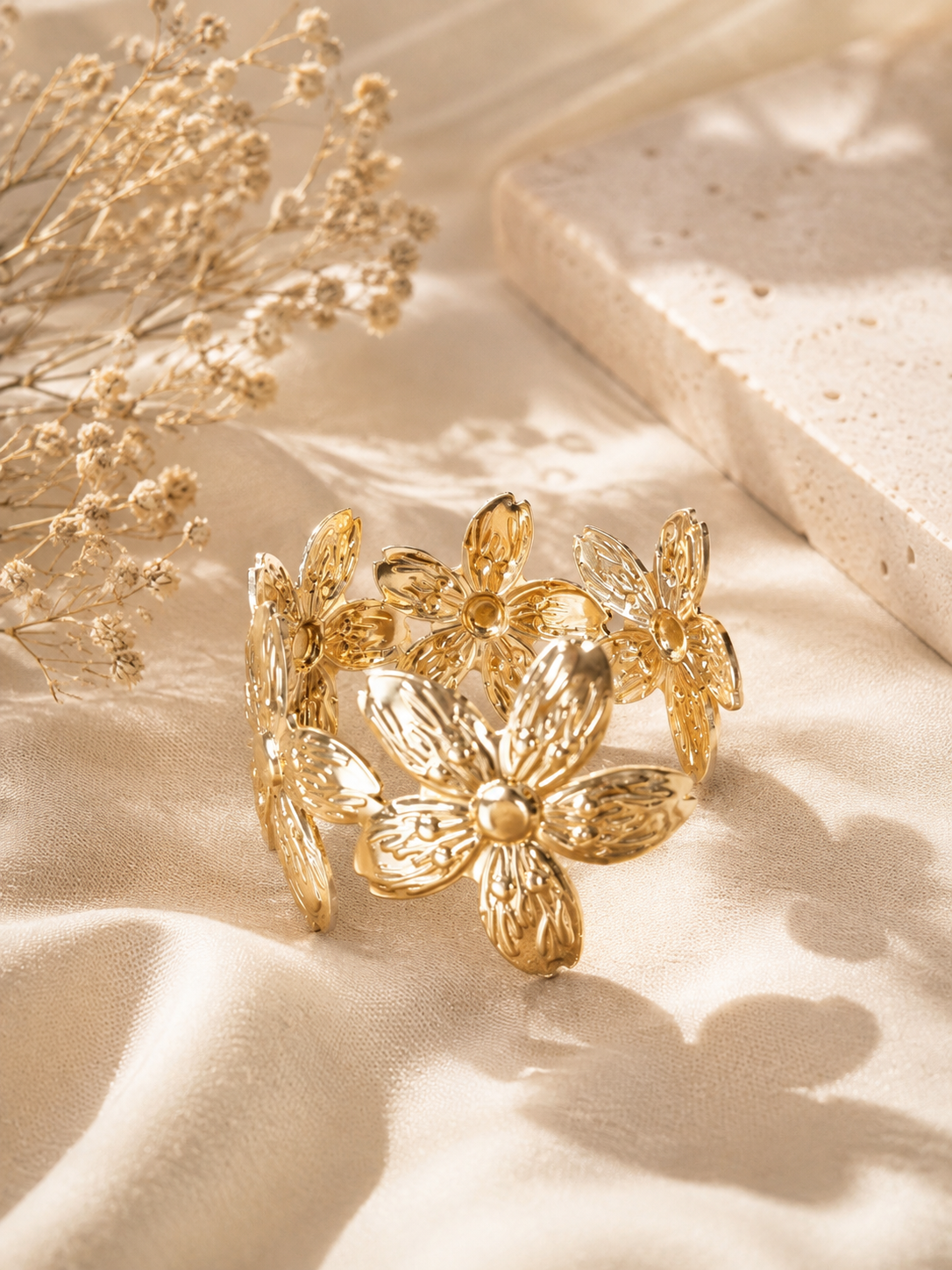 Golden Bloom Floral Cuff Bracelet