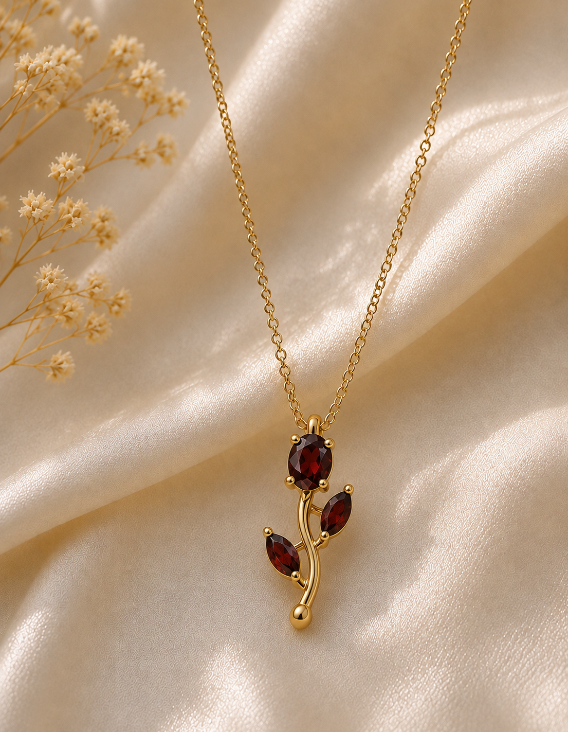 Crimson Bloom Pendant Necklace