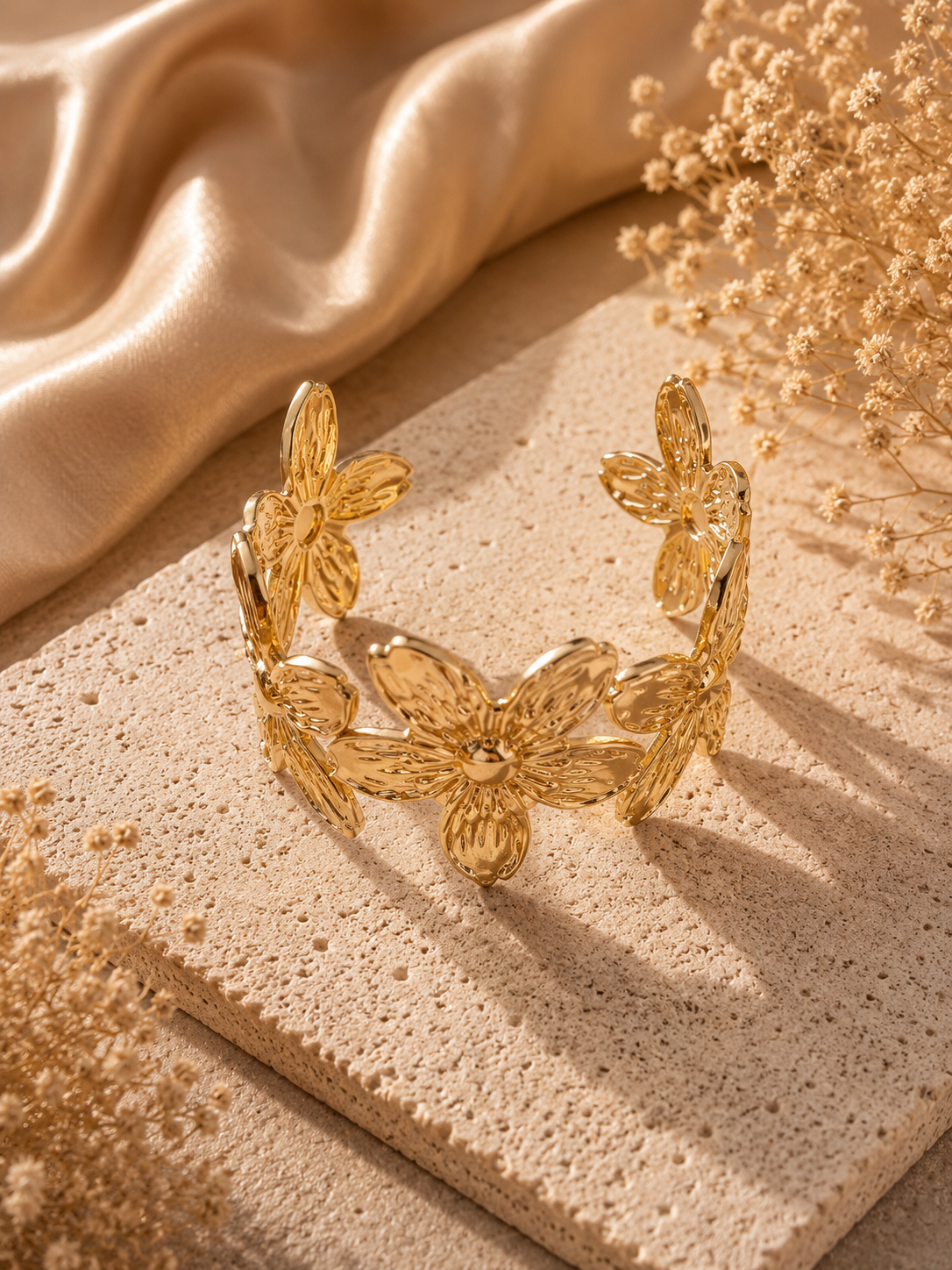 Golden Bloom Floral Cuff Bracelet