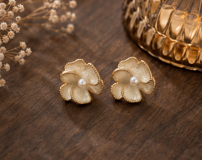 Ivory Pearl Blossom Studs