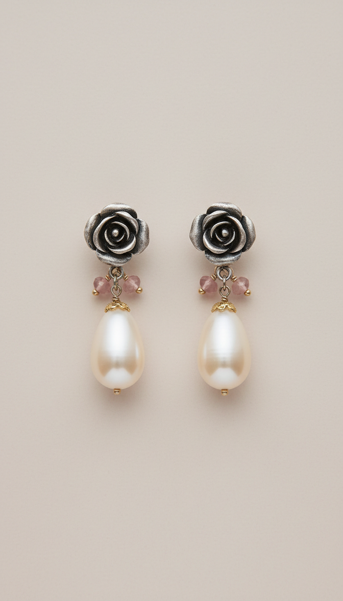 Antique Rose Drop Earrings Set