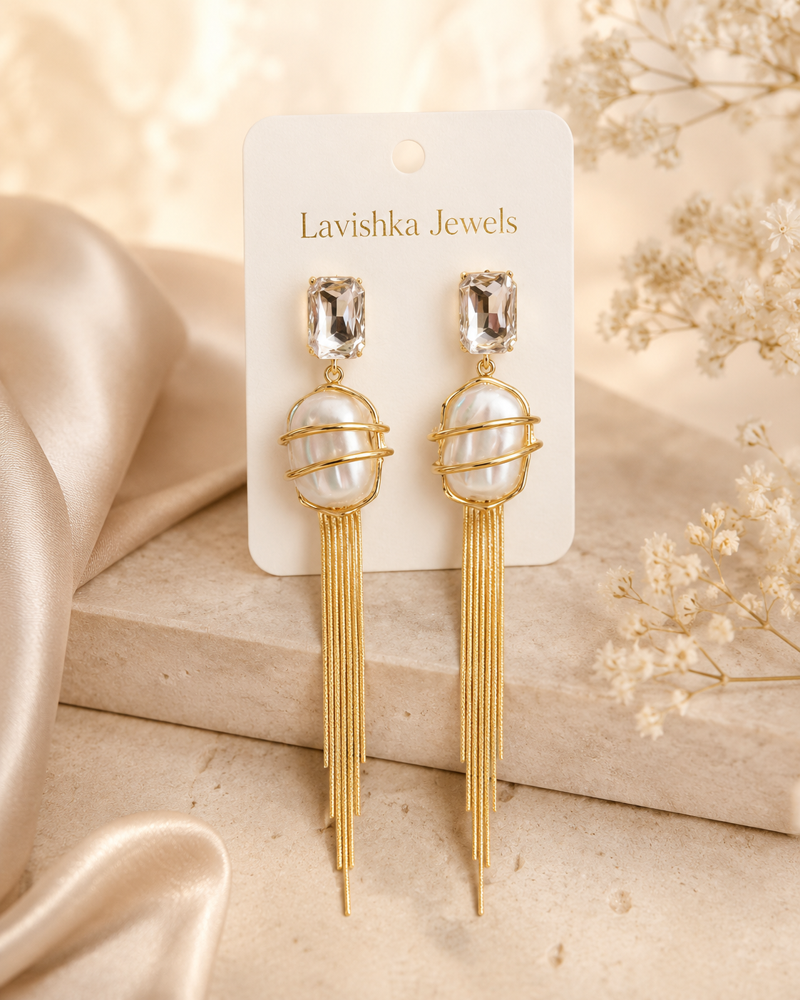 Pearl Cascade Tassel Earrings