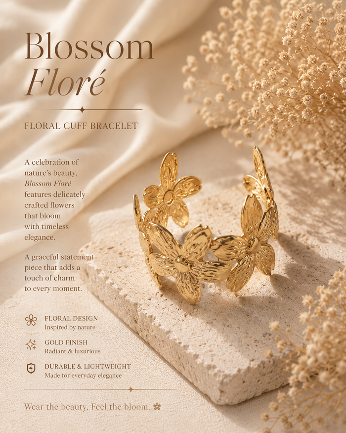 Golden Bloom Floral Cuff Bracelet