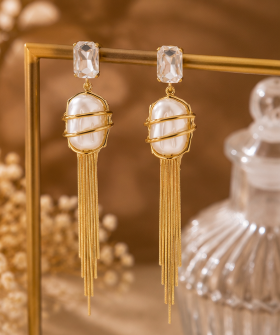 Pearl Cascade Tassel Earrings