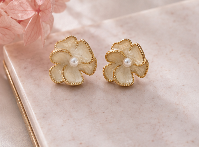 Ivory Pearl Blossom Studs