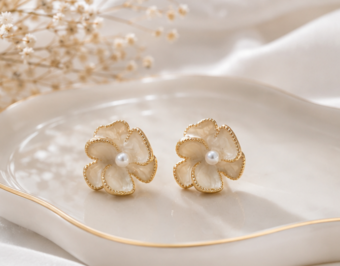 Ivory Pearl Blossom Studs
