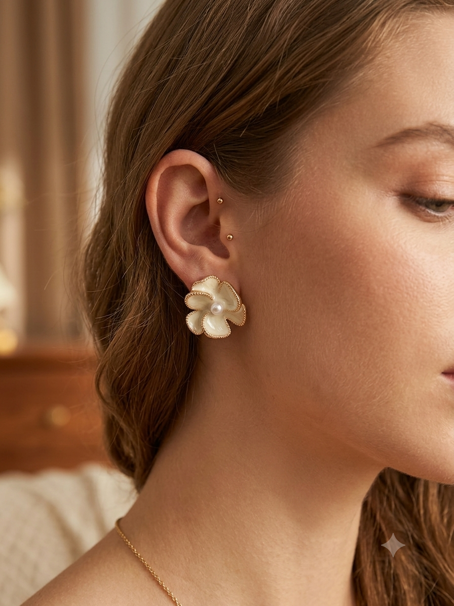 Ivory Pearl Blossom Studs