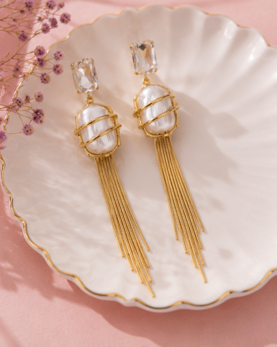 Pearl Cascade Tassel Earrings