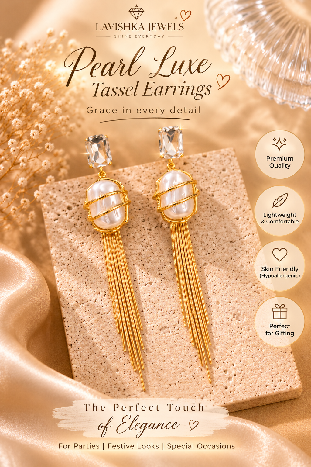 Pearl Cascade Tassel Earrings
