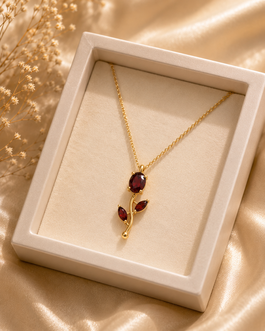 Crimson Bloom Pendant Necklace