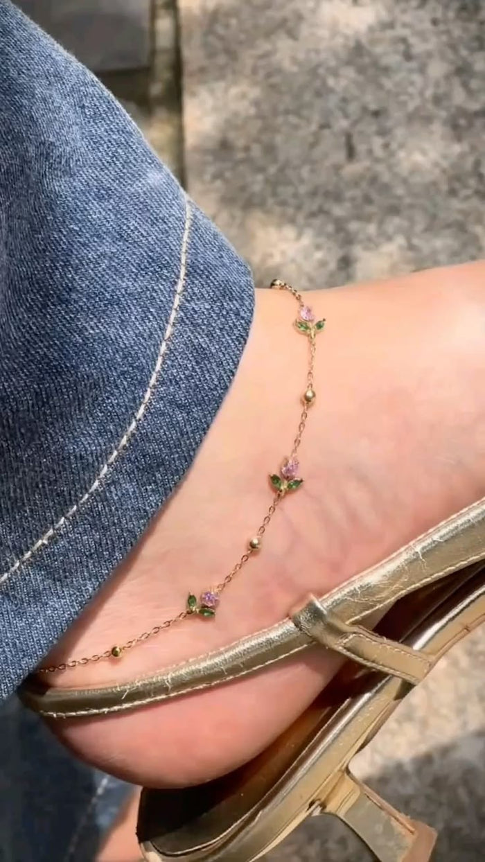 Rosé Bloom Floral Anklet