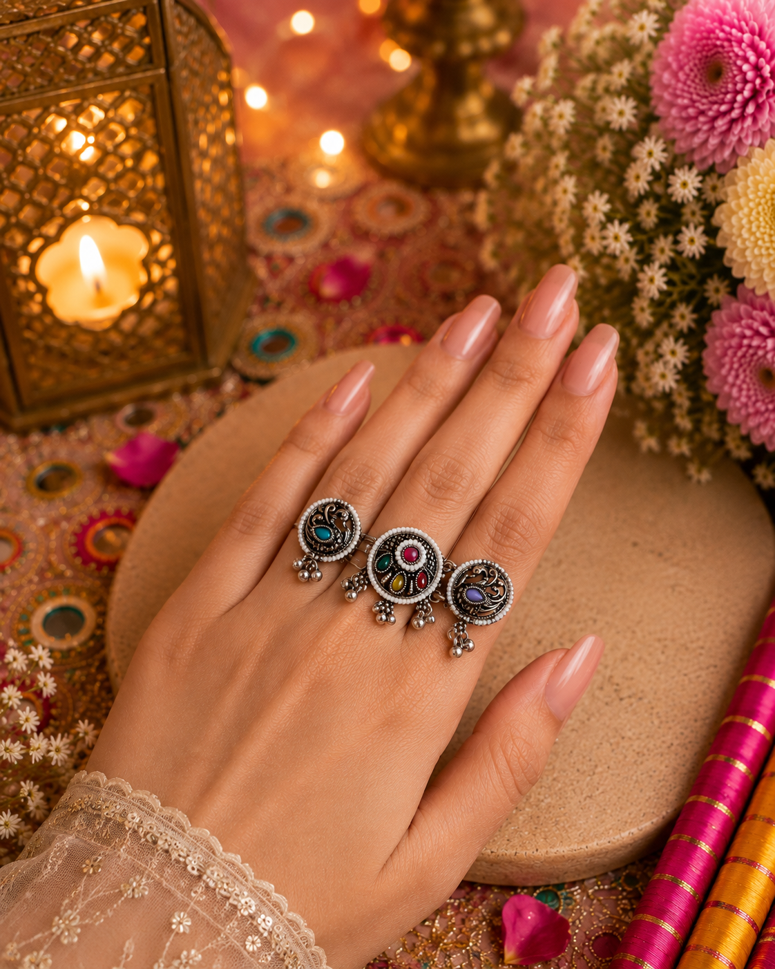 Rangrez Trio Oxidised Ring
