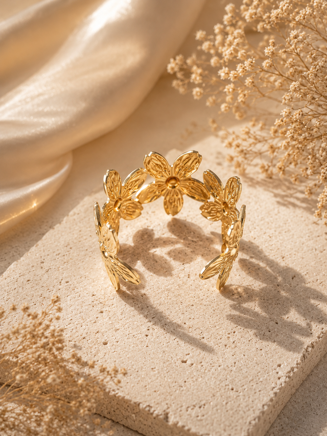 Golden Bloom Floral Cuff Bracelet