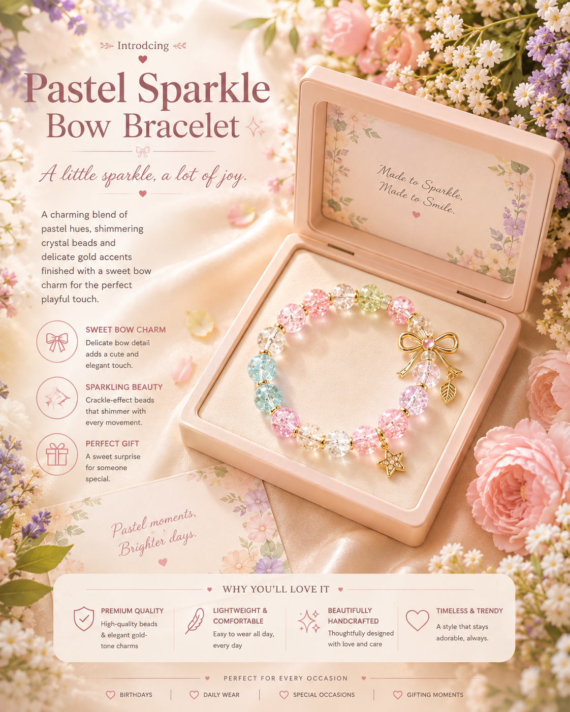 Pastel Sparkle bow Bracelet