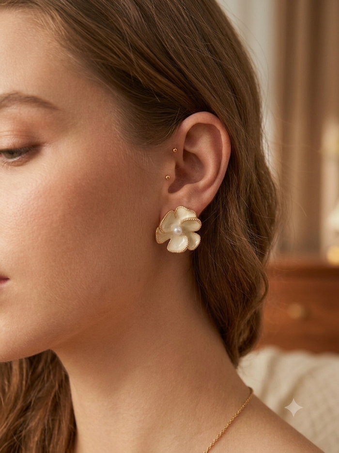 Ivory Pearl Blossom Studs